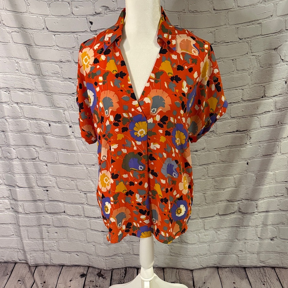 Cabi Orange Floral Replay Blouse Small Style 5892 - Picture 2 of 6